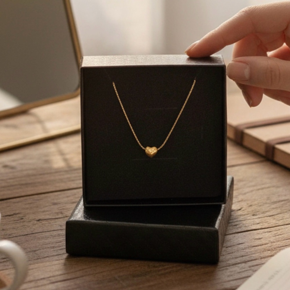 Heart Necklace Mini Heart Gold Plated 16 inch Stainless steel New In A Black Box
